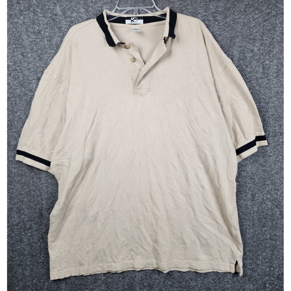 KC Sport Polo Shirt Men XXL Beige Black Contrast Trim Combed Cotton Short Sleeve
